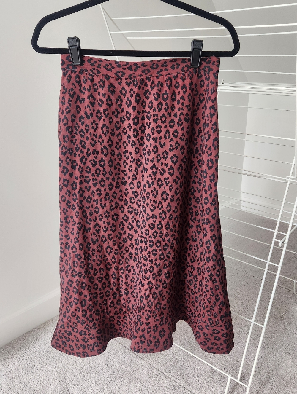 A.P.C. | Adena Leopard Print Midi Skirt in Burgundy and Black, Size EU 36 / US 4